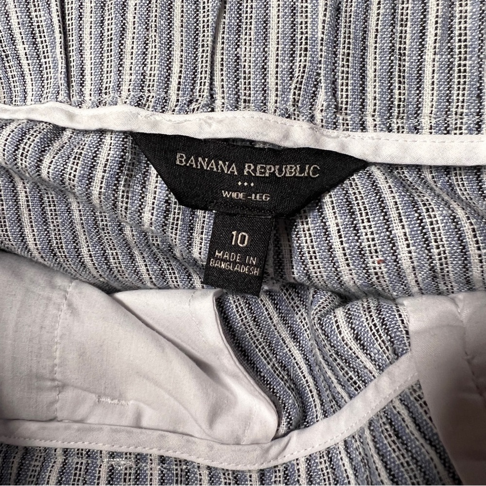Linen Paper Bag Pant Blue Stripe Pockets Banana Republic Belted Women’s 10 - Picture 10 of 11